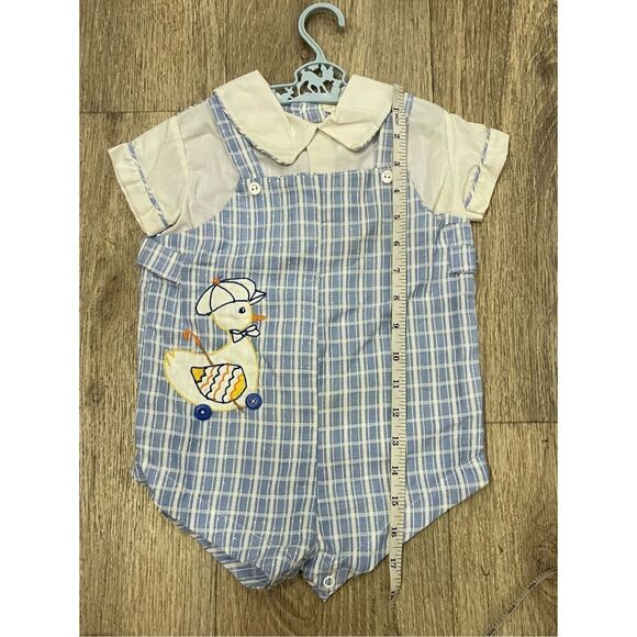 Cotton Candy 70’s Baby Outfit Blue And White Stripes Duck Vintage Old Matching H - Picture 8 of 9